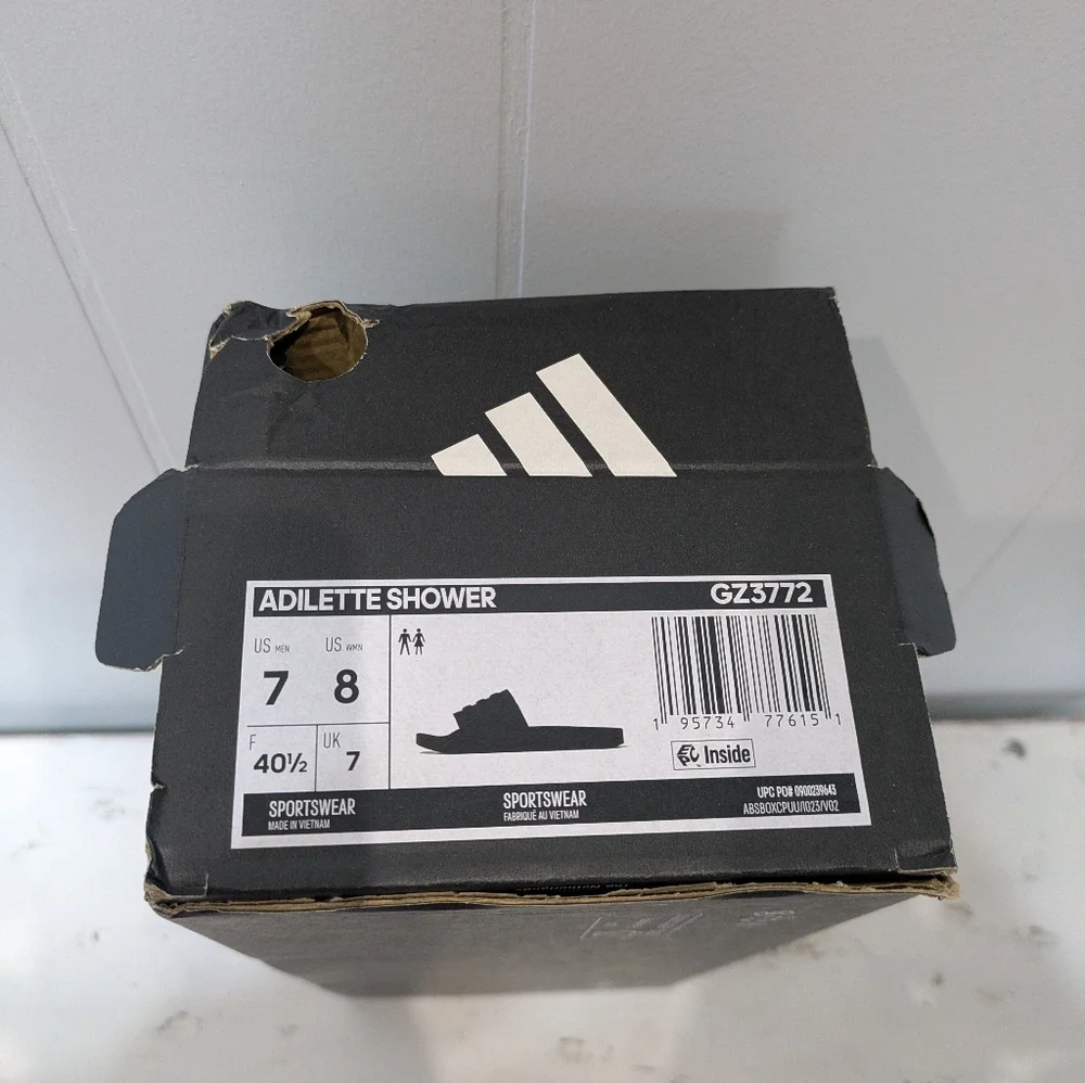 Adidas Adilette Shower Slides Black On Black Stripe New Mens 7‎ Womens 8